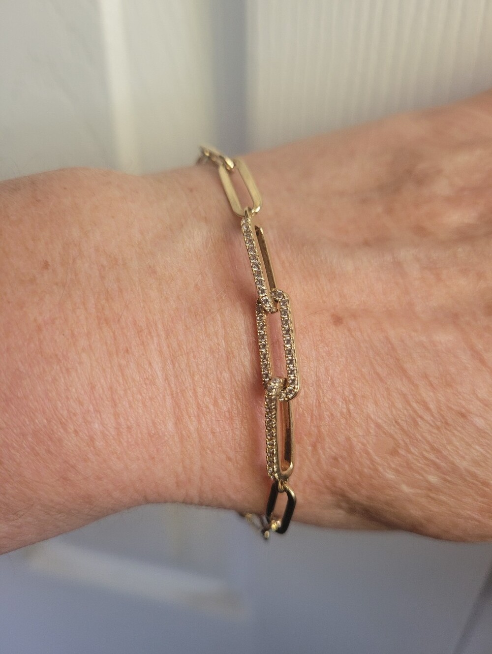 Gold Link Bracelet with Pave Accents - Women's Jewelry